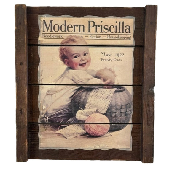 𝅺VINTAGE1922 Wooden Wall Hanging Art Décor Modern Priscilla Magazine Cover Baby - Picture 1 of 10